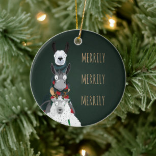 Groen plezier "Merrily Merrily" Winterdieren Keramisch Ornament