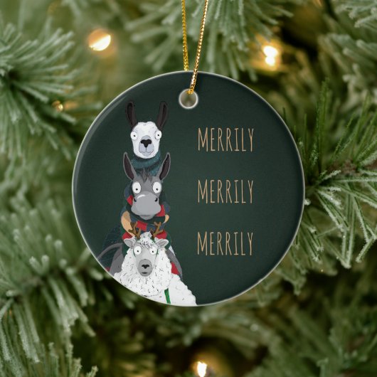 Groen plezier "Merrily Merrily" Winterdieren Keramisch Ornament (Boom)
