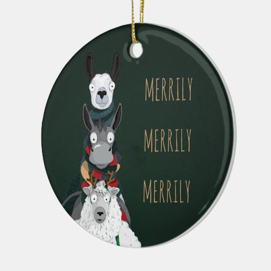 Groen plezier "Merrily Merrily" Winterdieren Keramisch Ornament (Links)