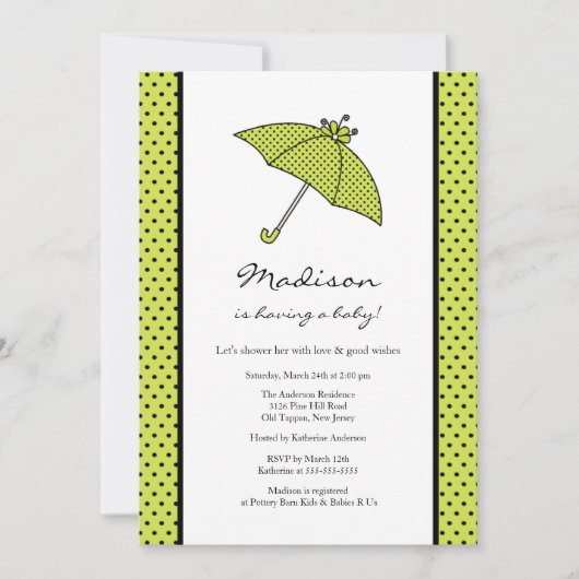 Groen Polka Dots Umbrella Baby shower Kaart (Voorkant)