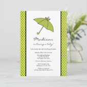 Groen Polka Dots Umbrella Baby shower Kaart (Staand voorkant)