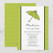 Groen Polka Dots Umbrella Baby shower Kaart (Voorkant / Achterkant)