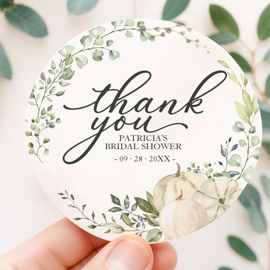 Groen & Pompoen Herfst Bruiloft Favor Ronde Sticker