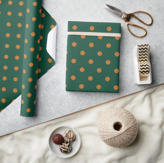 Groen + Pompoen Stippen (Klein) Cadeaupapier (Crafts)