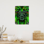 Groen Poster van Lion Head - Lion Face Portret Pos (Keuken)