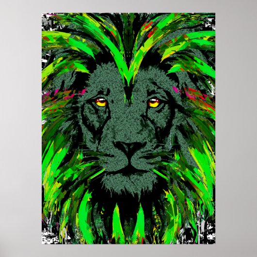 Groen Poster van Lion Head - Lion Face Portret Pos (Voorkant)