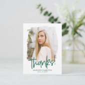 Groen | Preppy Script Photo Afstuderen Hartelijk d Briefkaart (Staand voorkant)