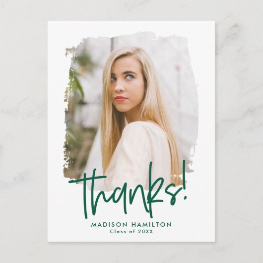 Groen | Preppy Script Photo Afstuderen Hartelijk d Briefkaart (Voorkant)