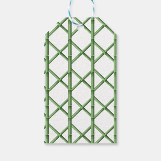Groen Preppy Traliewerk Bamboe Patroon Cadeaulabel (Achterkant)