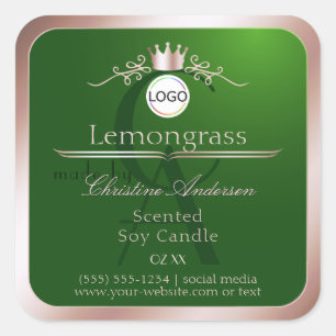 Groen Productlabel Roze Gouden Frame Logo Monogram Vierkante Sticker