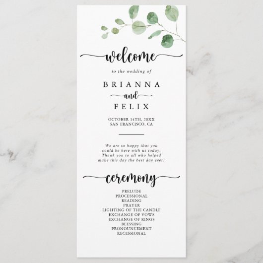 Groen programma Eucalyptus Weddenschap Programmakaart (Voorkant)