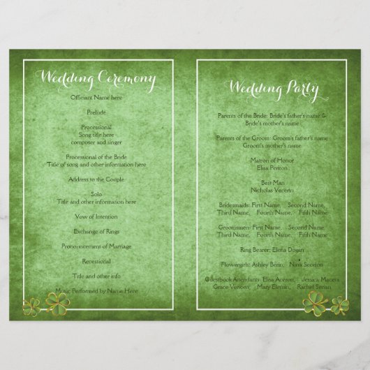 Groen programma voor Ierse klaver en veil bruiloft (Achterkant)