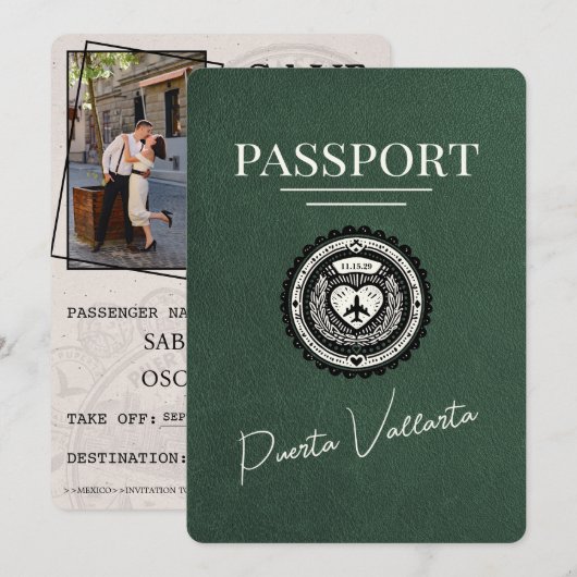 Groen Puerta Vallarta Paspoort Save The Date (Voorkant / Achterkant)