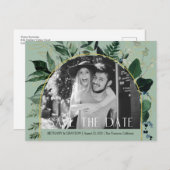 Groen, QR-code Botanische foto opslaan datum Aankondigingskaart (Voorkant / Achterkant)