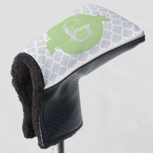 Groen Quatrefoil Aangepast Golfhoofd Hoesje Golfheadcover (3/4 voorkant)