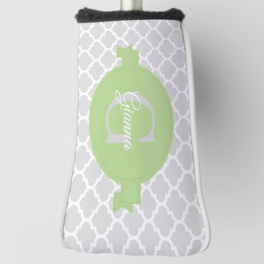 Groen Quatrefoil Aangepast Golfhoofd Hoesje Golfheadcover (Draai 90)