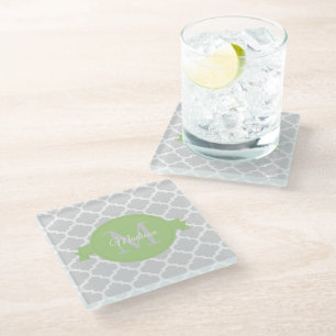 Groen Quatrefoil - Aangepast Onderzetter van glas