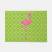 Groen Quatrefoil Monogram Roze Flamingo Doormat Deurmat (Voorkant)