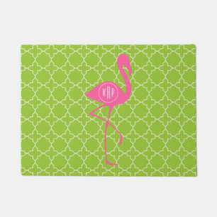Groen Quatrefoil Monogram Roze Flamingo Doormat Deurmat