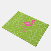 Groen Quatrefoil Monogram Roze Flamingo Doormat Deurmat (Schuin)