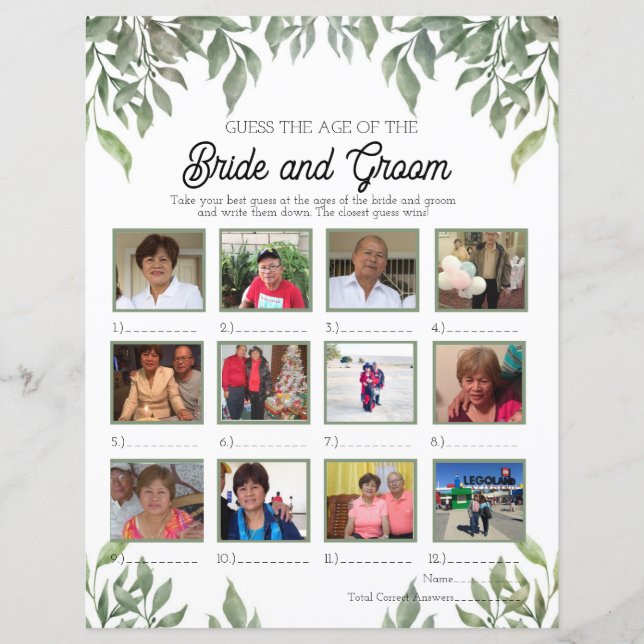 Groen Raad de leeftijd van de bruid en bruidegom (Voorkant)