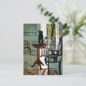 Groen raam met art deco kat briefkaart (Staand voorkant)