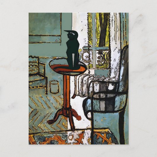 Groen raam met art deco kat briefkaart (Voorkant)