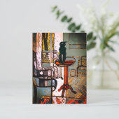 Groen raam met art deco kat briefkaart (Staand voorkant)