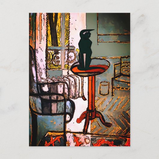 Groen raam met art deco kat briefkaart (Voorkant)