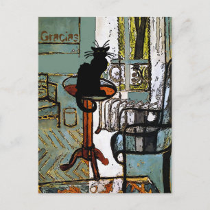 Groen raam met zwarte kat, Gracias, verander tekst Briefkaart