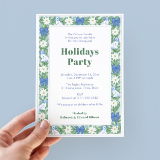 Groen Rand Blauw en Wit Feestdagen Party Kaart