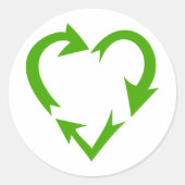 Groen Recyclen hart Ronde Sticker (Voorkant)