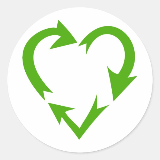 Groen Recyclen hart Ronde Sticker (Voorkant)
