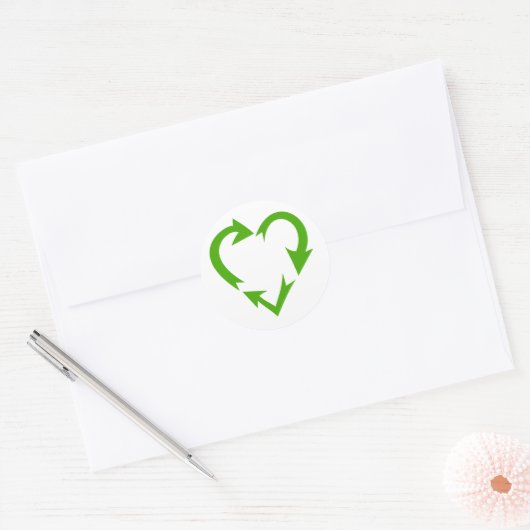 Groen Recyclen hart Ronde Sticker (Envelop)