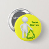 Groen Recyclen symbool en Man Ronde Button 5,7 Cm (Voorkant /achterkant)