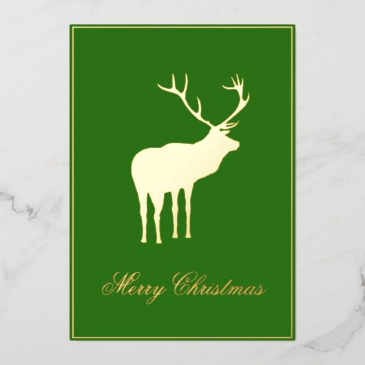 Groen rendier Elegant Goud Folie Feestdagenkaart (Voorkant)