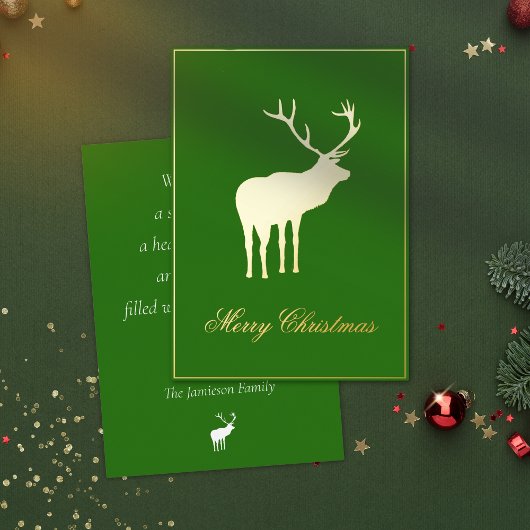 Groen rendier Elegant Goud Folie Feestdagenkaart