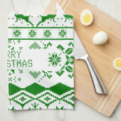 Groen rendier gebreid patroon witte achtergrond theedoek (Quarter Fold)