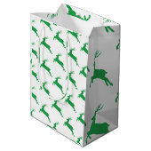 Groen rendier op wit patroon medium cadeauzakje (Achterkant Gekanteld)