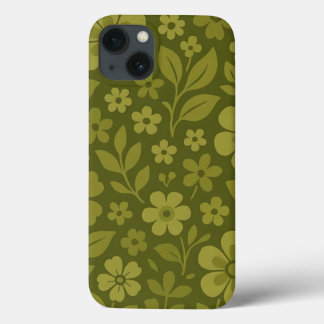 Groen Retro Bloemmotief iPhone Hoesje