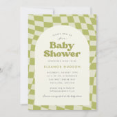 Groen Retro Groovy 70s dambord Baby shower Kaart (Voorkant)