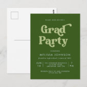 Groen Retro Type Afstudeerder Uitnodiging (Voorkant / Achterkant)