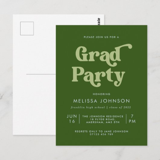 Groen Retro Type Afstudeerder Uitnodiging (Voorkant / Achterkant)