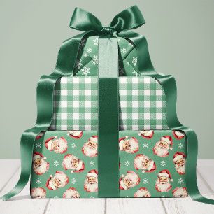 Groen Retro Vintage Kerstman Kerstmis Inpakpapier Vel