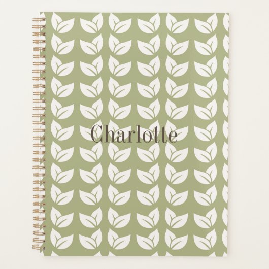 Groen Retro Y2K Bladpatroon Planner (Voorkant)