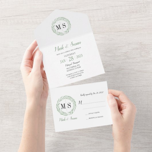 Groen reuzenmonogram in één uitnodiging (Afscheurbaar)