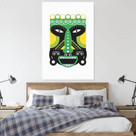 Groen ritueel masker canvas afdruk (Insitu (Slaapkamer))