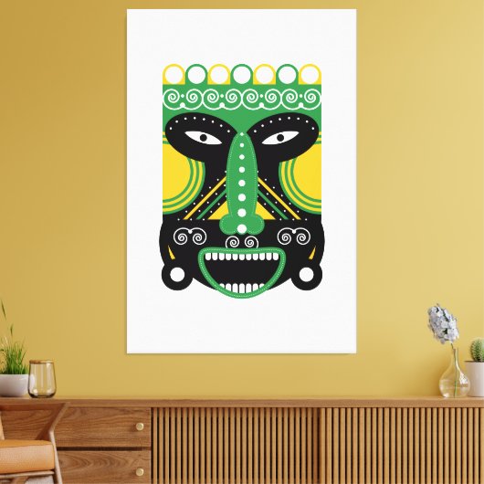 Groen ritueel masker canvas afdruk (Insitu (Woonkamer))