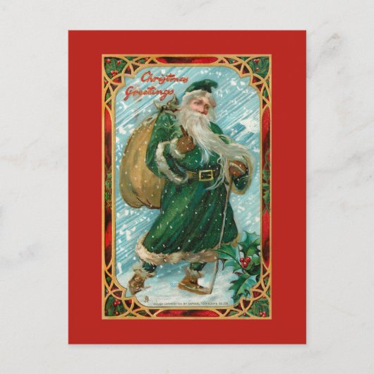  Groen-Robed Santa in Snow Briefkaart (Voorkant)