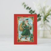  Groen-Robed Santa in Snow Briefkaart (Staand voorkant)